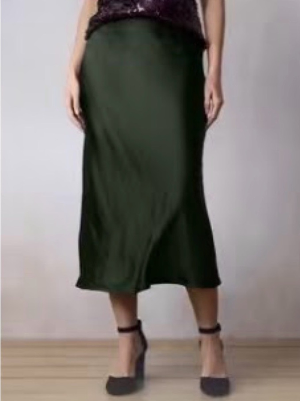 LC Lauren Conrad Dark Olive Green Midi Slip Skirt L